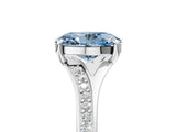 Silver Fancy Blue Oval Cut Diamond Solitaire Ring with Pavé Band and Prong Setting_17