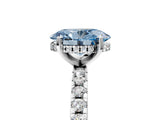 Silver Fancy Blue Oval Cut Diamond Solitaire Ring with Round  Pavé Band and Four-Prong Setting_41