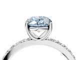 Silver Fancy Blue Oval  Cut Diamond Solitaire with Pave Band and Four-Prong Setting 4