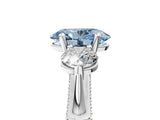 Silver Fancy Blue Oval Cut Diamond Three-Stone Ring with Prong Setting and Pavé Band_17