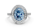 Silver Fancy Blue Oval Cut Halo Bezel Diamond Pave Band Ring_6