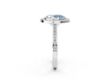 Silver Fancy Blue Oval Cut Halo Bezel Diamond Pave Band Ring_8
