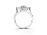 Silver Fancy Blue Oval Cut Halo Diamond Cluster Ring with Marquise and Round Stones on a White Gold Band with Prong Setting_3