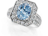 Silver Fancy Blue Oval Cut Halo Diamond Engagement Ring with Pave Split Shank and Four-Prong Setting_7