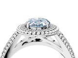 Silver Fancy Blue Oval Cut Halo Diamond Ring with Beaded Split Shank and Four-Prong Setting_10