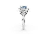 Silver Fancy Blue Oval Cut Halo Diamond Split Shank Engagement Ring with Four-Prong Setting_20