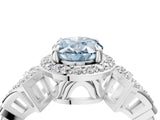 Silver Fancy Blue Oval Cut Halo Diamond Split Shank Engagement Ring with Four-Prong Setting_22