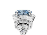Silver Fancy Blue Oval Cut Halo Diamond Split Shank Engagement Ring with Four-Prong Setting_23