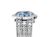 Silver Fancy Blue Oval Cut Halo Diamond Split Shank Ring with Prong Setting_11