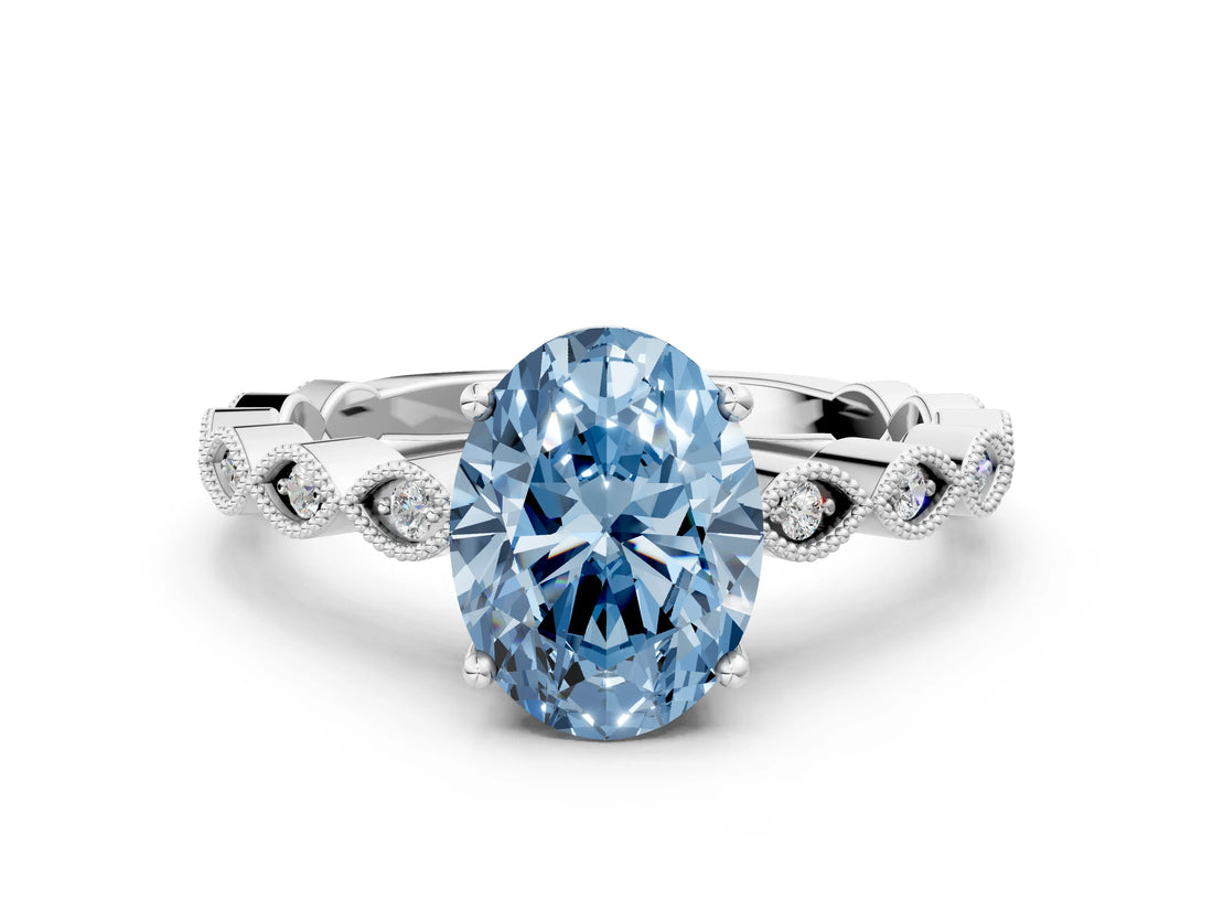 Silver Fancy Blue Oval Cut Solitaire Diamond Ring with Infinity Twist Band and Four-Prong Setting_6