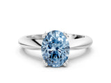 Silver Fancy Blue Oval  Cut Solitaire Engagement Ring with Tapered Band and Four-Prong Setting 1
