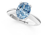Silver Fancy Blue Oval  Cut Solitaire Engagement Ring with Tapered Band and Four-Prong Setting 2