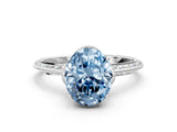 Silver Fancy Blue Oval Cut Solitaire Split Shank Pave Diamond Engagement Ring with Four-Prong Setting_6