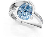 Silver Fancy Blue Oval Cut Solitaire Tension-Set Diamond Split Shank Ring_7
