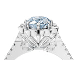 Silver Fancy Blue Oval  Halo Diamond Floral Split Shank Engagement Ring 4