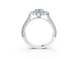 Silver Fancy Blue Oval  Halo Milgrain Pave Diamond Ring with Four-Prong Setting 3