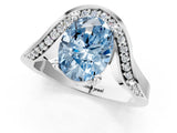 Silver Fancy Blue Oval  Solitaire Diamond Engagement Ring with Pave Band and Four-Prong Setting 1