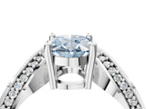 Silver Fancy Blue Oval  Solitaire Diamond Engagement Ring with Pave Band and Four-Prong Setting 4
