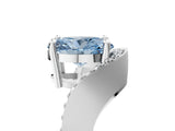 Silver Fancy Blue Oval  Solitaire Diamond Engagement Ring with Pave Band and Four-Prong Setting 5