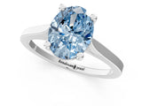 Silver Fancy Blue Oval  Solitaire Diamond Ring with Four-Prong Setting and Tapered Band 1