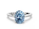 Silver Fancy Blue Oval  Solitaire Engagement Ring with Four-Prong Setting and Classic Band