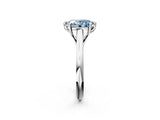 Silver Fancy Blue Oval  Solitaire Engagement Ring with Six-Prong Setting and Classic Band 2