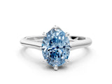 Silver Fancy Blue Oval  Solitaire Engagement Ring with Six-Prong Setting and Classic Band
