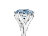 Silver Fancy Blue Oval  Solitaire Twist Band Six-Prong Setting