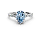 Silver Fancy Blue Pear  Brilliant Diamond Solitaire with Pavé Band and Four-Prong Setting 1