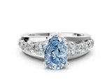 Silver Fancy Blue Pear  Brilliant Solitaire with Side Stones on a Pave Band and Four-Prong Setting_12