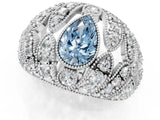 Silver Fancy Blue Pear Cut Brilliant Halo Pave Diamond Milgrain Ring_7