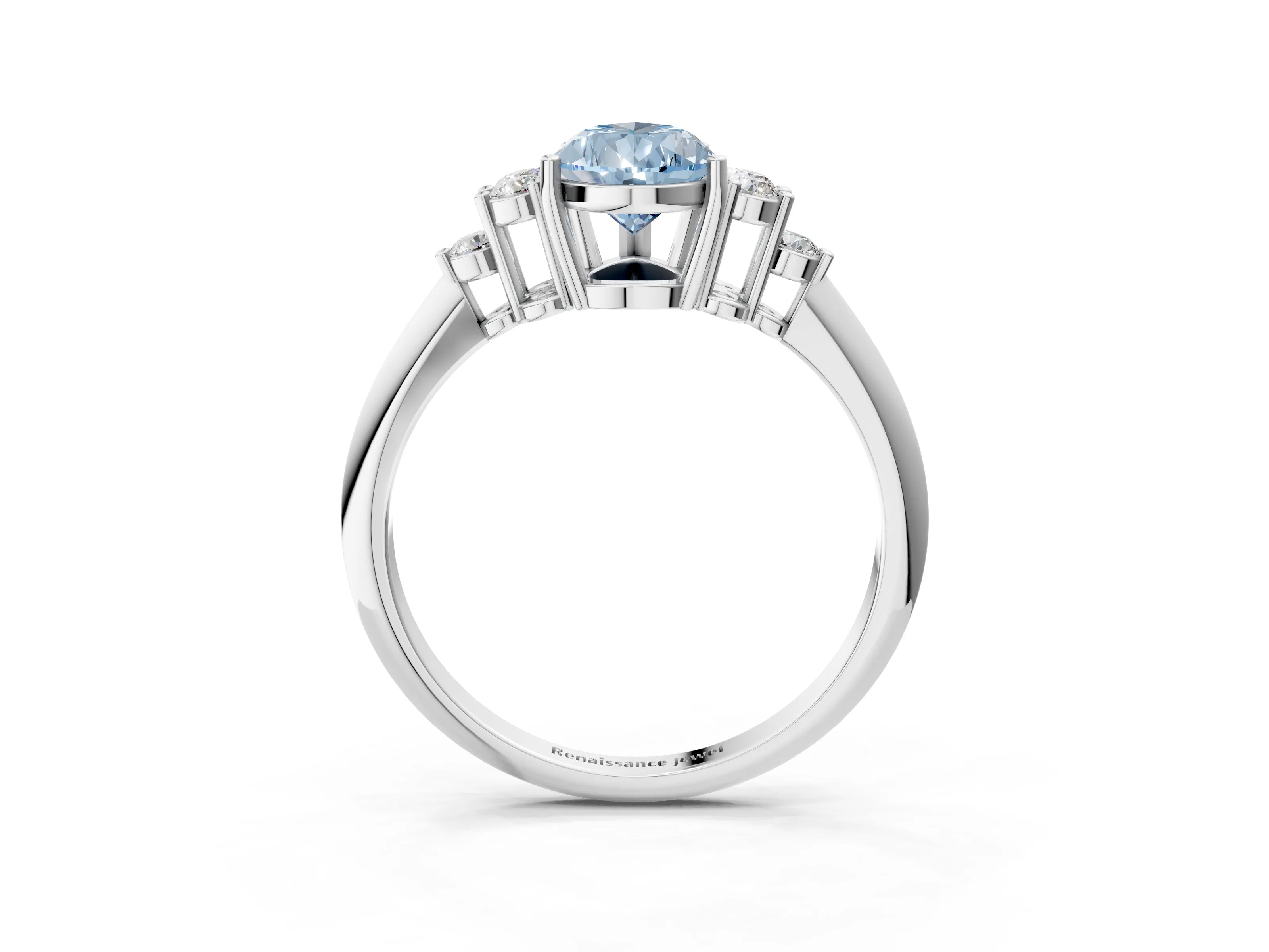 Silver Fancy Blue Pear Cut Cut Diamond Cluster Ring with Solitaire Band and Four-Prong Setting_21