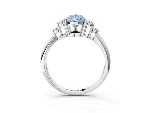 Silver Fancy Blue Pear Cut Cut Diamond Cluster Ring with Solitaire Band and Four-Prong Setting_21