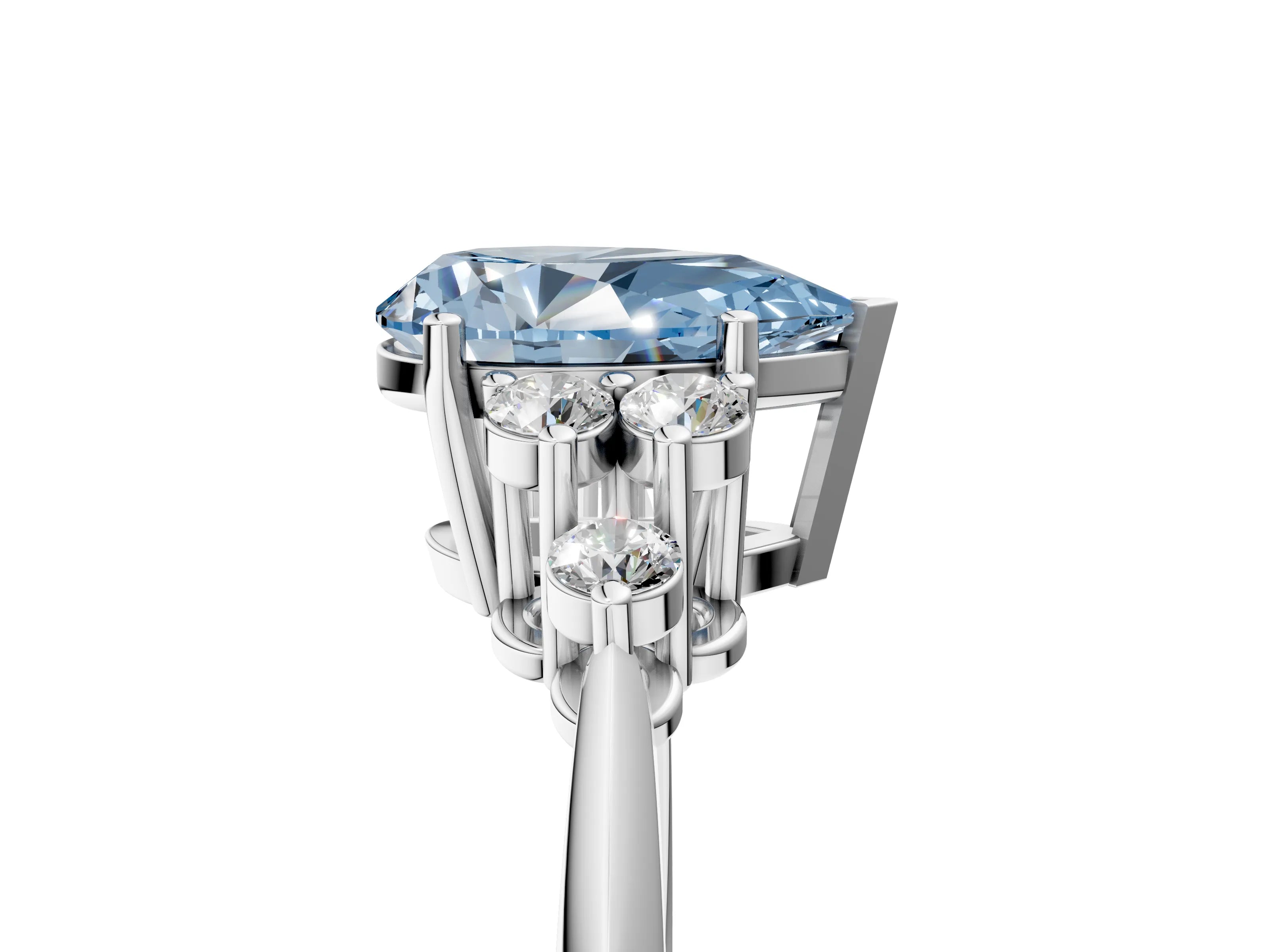 Silver Fancy Blue Pear Cut Cut Diamond Cluster Ring with Solitaire Band and Four-Prong Setting_23