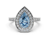 Silver Fancy Blue Pear Cut-Cut Diamond Halo Engagement Ring with Pave Band and Prong Setting_12