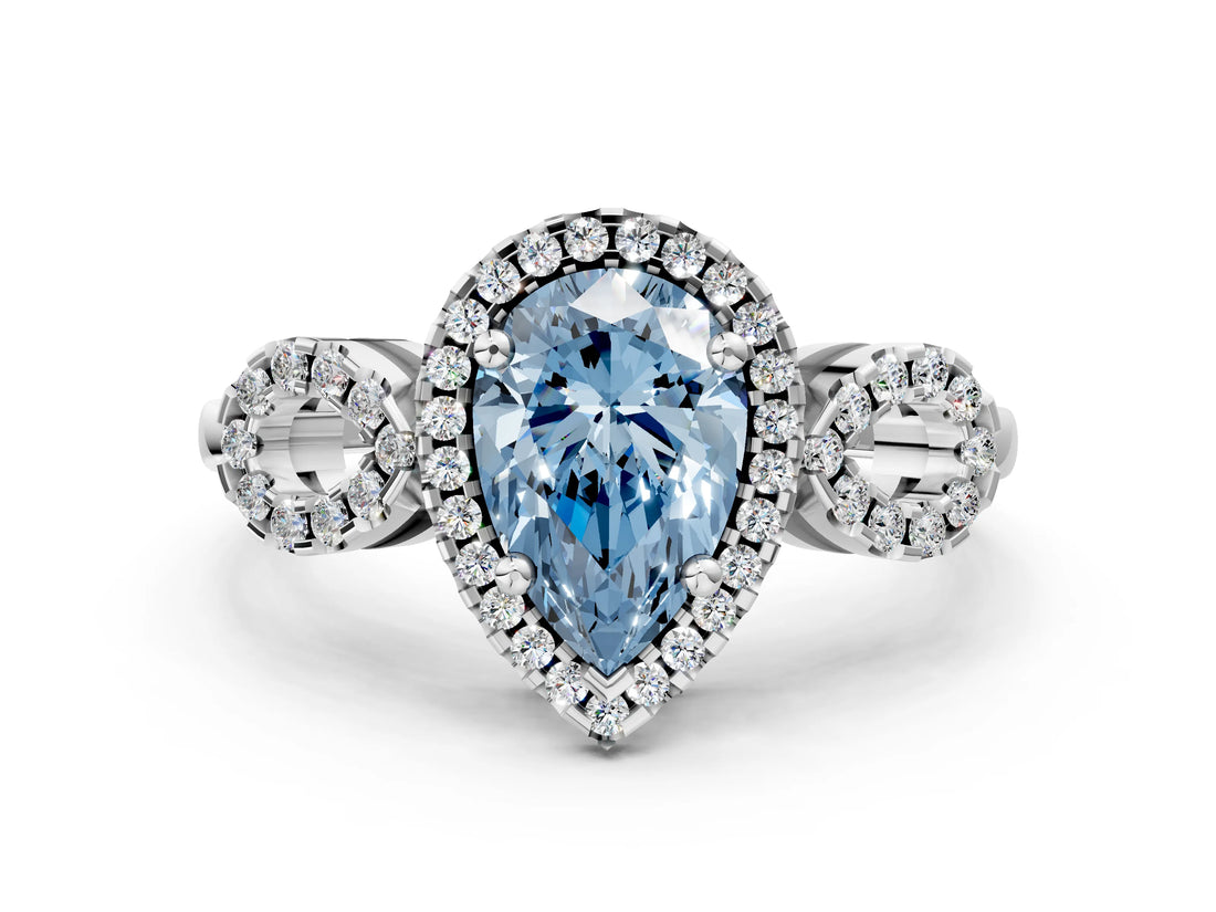 Silver Fancy Blue Pear Cut Cut Halo Diamond Infinity Band with Four-Prong Setting_6