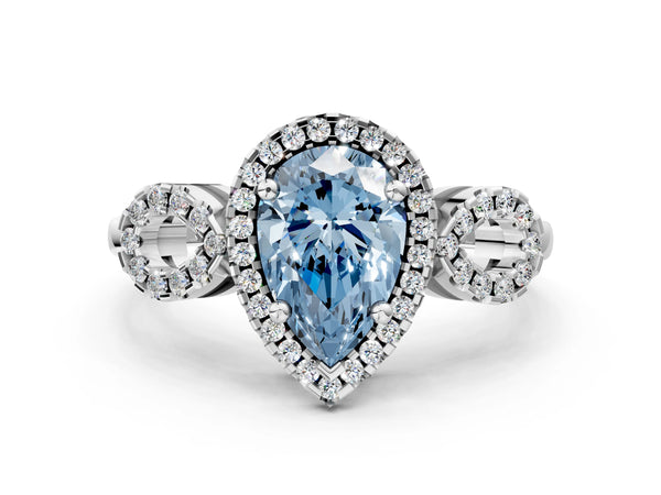 Sterling Silver Pear-Shaped Pave Infinity Halo Engagement Ring Setting for Fancy Blue Center