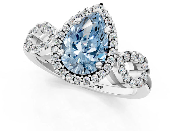 Sterling Silver Pear-Shaped Pave Infinity Halo Engagement Ring Setting for Fancy Blue Center