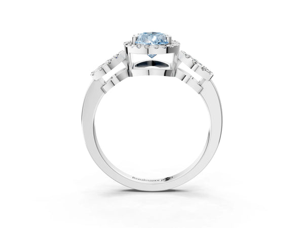 Sterling Silver Pear-Shaped Pave Infinity Halo Engagement Ring Setting for Fancy Blue Center