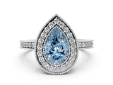Silver Fancy Blue Pear Cut Cut Halo Pavé Diamond Ring_6