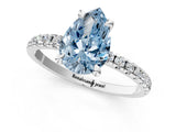 Silver Fancy Blue Pear Cut Diamond Brilliant Solitaire Ring with Pavé Band and Four-Prong Setting_31
