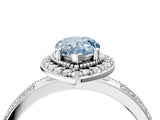 Silver Fancy Blue Pear Cut Diamond Double Halo Ring with Split Shank and Four-Prong Setting_10