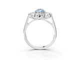 Silver Fancy Blue Pear Cut Diamond Floral Double Halo Engagement Ring with Prong Setting_153
