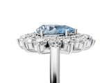 Silver Fancy Blue Pear Cut Diamond Floral Double Halo Engagement Ring with Prong Setting_155