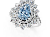 Silver Fancy Blue Pear Cut Diamond Floral Double Halo Engagement Ring with Prong Setting_55