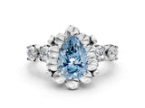 Silver Fancy Blue Pear  Cut Diamond Floral Halo Engagement Ring with Shared Prong Setting 2