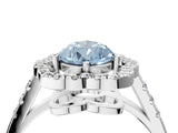 Silver Fancy Blue Pear Cut Diamond Floral Halo Split Shank Prong Setting Ring_10