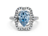 Silver Fancy Blue Pear Cut Diamond Floral Halo Split Shank Prong Setting Ring_6