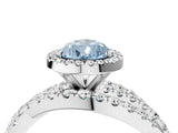 Silver Fancy Blue Pear Cut Diamond Halo Ring with Round Split Shank and Prong Setting_16