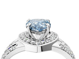 Silver Fancy Blue Pear Cut Diamond Halo Ring with Split Shank and Bezel Accents and Four-Prong Setting_10